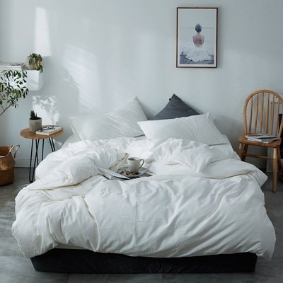 【熱賣精選】純色水洗棉床包床單四件組素色純棉套件薄被套枕套單人雙人床全棉寢具