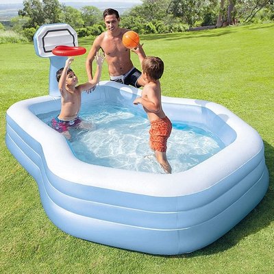 美國INTEX57183 投籃長方形水池 充氣娛樂兒童游泳池浴池