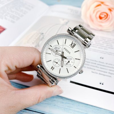 FOSSIL美國品牌Carlie璀璨名媛日曆晶鑽腕錶ES4541公司貨