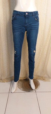 Z779藍島與服飾手套圖案藍色彈性牛仔褲XL
