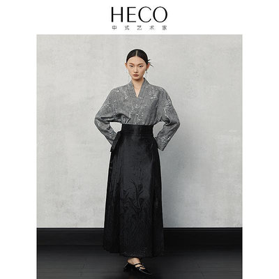 HECO【折枝】新中式國風2024春季新款梅花枝紋薄紗斜襟上衣襯衫女