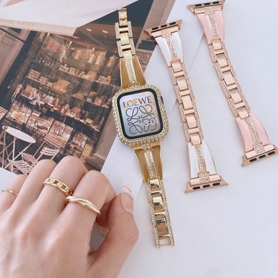現貨手錶配件錶帶適用于applewatch7小香風蘋果手錶帶iwatchse/6543代金屬鉆鏈條女