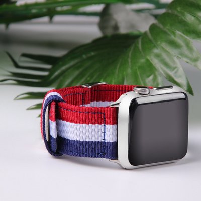 適用於 Apple watch 6尼龍錶帶 iWatch SE 1 2 3 4 5時尚智能手錶帶 蘋果條紋尼龍運動手錶帶