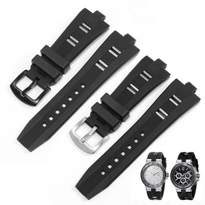 代用寶格麗BVLGAR DIAGONO硅膠手錶帶男黑色凸口橡膠防水橡膠錶鍊