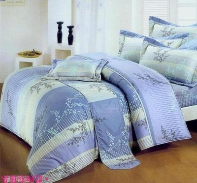 100%精梳棉_ 台灣製。特大鋪棉床罩兩用被全套五件組。6x7尺。3D22藍