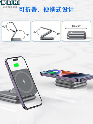 三合一無線充電器折疊磁吸支架適用蘋果14/15手機Airpods耳機手表-維尼創意家居