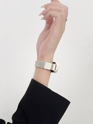 錶帶適用小米手環8/7表帶通用NFC版小米手環6/5/4/3腕帶金屬米蘭尼斯磁吸鏈條鋼帶不銹鋼男女生替換帶ins高級配件