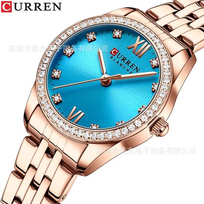 男士手錶 CURREN卡瑞恩9086女士商務腕錶防水鋼帶簡約時尚女士石英腕錶女錶