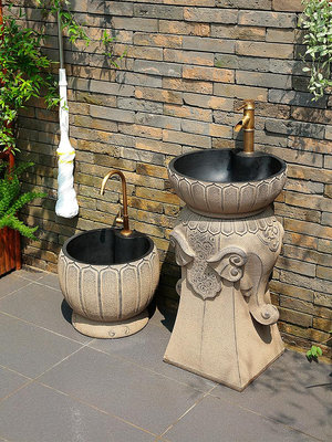 新中式戶外洗手池陽台露台創意立柱式洗手盆花園室外庭院洗手台盆