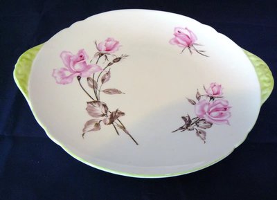 【達那莊園】英國製骨瓷器 Shelley雪莉 Pink Roses粉紅玫瑰 #2569號 (百年.已絕版) 蛋糕盤1個