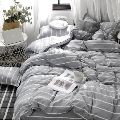 【熱賣精選】條紋舒柔棉床包 灰色床包 寢具 床單 床包四件組 床罩 被套 單人床包 雙人床包 加大床包 IKEA尺寸床包