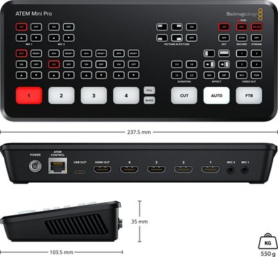 Blackmagic  ATEM Mini Pro設置迅速且易於使用 具有4個HDMI輸入
