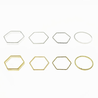 韓國 金屬 六角形 一組四入 雙色 精緻 造型 戒指