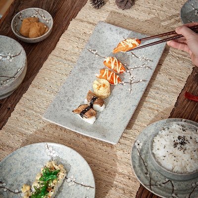 營業中 日本進口餐具陶瓷盤子家用日式櫻花圓盤釉下彩方盤菜盤米飯碗面碗