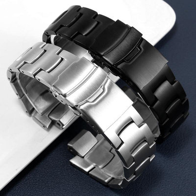 精鋼手錶帶適用卡西歐PRW-3000\3100\6000\6100Y PRG-300黑色塑鋼錶鏈