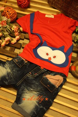 【我愛小比利 ibilly】現貨～on sale～TT0008-可愛貓頭鷹短袖T-shirt-紅