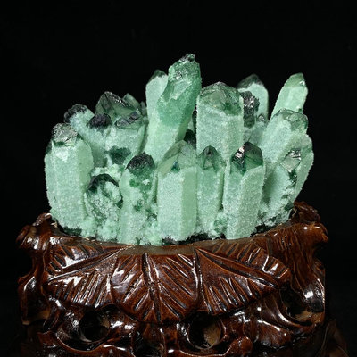 原石擺件 奇石擺件 綠水晶晶簇帶座高14×14×10公分 重1.9公斤編號380265