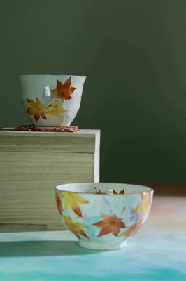 日本回流 美濃燒 主人杯 茶杯 和藍 楓葉 一杯一碗13587