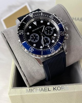 MICHAEL KORS Everest 黑色面錶盤橡膠錶帶 石英 三眼計時 男士手錶 MK8365(MK水鬼）