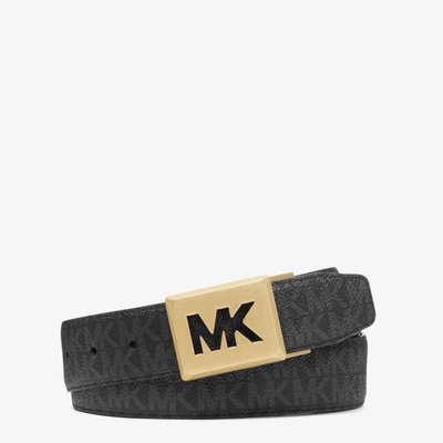 【美麗小舖】MICHAEL KORS MK 黑灰色PVC/黑色皮革 寬版 可翻轉雙面使用 皮帶 腰帶~M88159