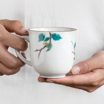 “正品”日本進口九谷燒繡鳥陶瓷杯茶杯水杯日式杯子咖啡杯家用馬克杯