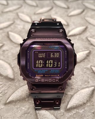CASIO G-SHOCK 35週年 35th 手錶 紀念錶 GMW B5000BP 6DR 日暮東京 電鍍 藍芽 電波 黑面 日本製 金屬殼 雙色錶帶 藍紫色
