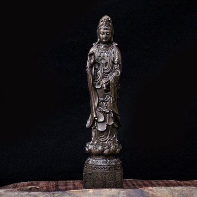 熱銷 越南沉香木雕觀音佛像供奉家用凈瓶觀音擺件菩薩雕刻紅木質工藝品簡約