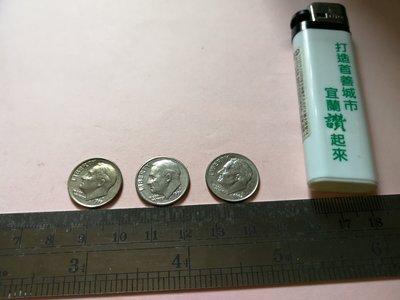 銘馨易拍重生網 107MA13 早期 美國 1989、1991、2002年 10美分 老錢幣/硬幣（3枚ㄧ標） 保存如圖