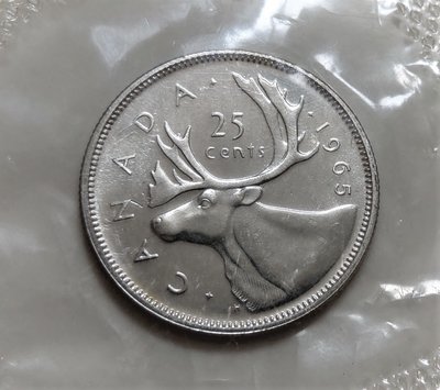 UNC 稀少 1965 年 美國 加拿大 CANADA 伊麗莎白二世 麋鹿 25 CENTS 銀幣