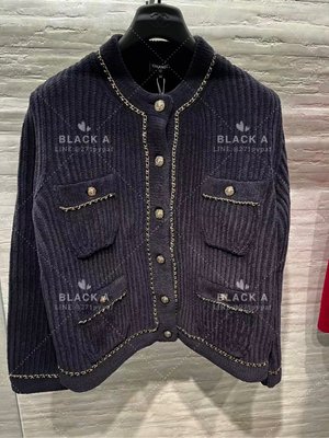【BLACK A】Chanel 22B 秋冬新品 鍊條毛衣外套 藍黑色淺金鍊 價格私訊