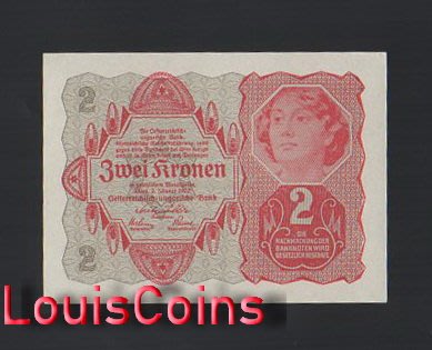 【Louis Coins】B1439-AUSTRIA-1922奧地利紙幣,2 Krone