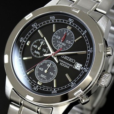 【金台鐘錶】SEIKO 精工 時尚 計時腕錶 三眼計時 100M 賽車錶-黑面 SKS421P1
