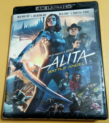 (現貨,正版美版,全新未拆)艾莉塔:戰鬥天使 Alita: Battle Angel 4K UHD+3D+2D BD藍光3碟版(UHD台灣繁體中文字幕)