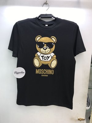Moschino swim 黑白兩色 燙金 墨鏡 小熊 圖案 圓領T恤 全新正品 男裝 歐洲精品