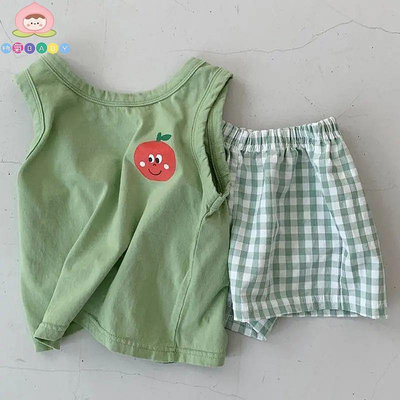 【小點點】🎏🍑 夏季兒童男女童寶寶可愛休閑純棉T恤短褲兩件套嬰兒無袖背心套裝