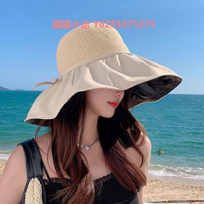 大帽檐黑膠防曬帽女新款夏季遮陽漁夫帽防遮全臉太陽帽