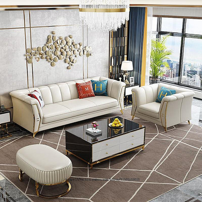 后现代轻奢皮沙发简约现代客厅组合意式小户型样板房美式真皮沙发