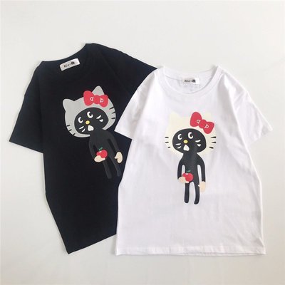 日本nya夏季ne-net新款驚訝猫hello kitty聯名凱蒂貓蘋果女童纯棉短袖T恤