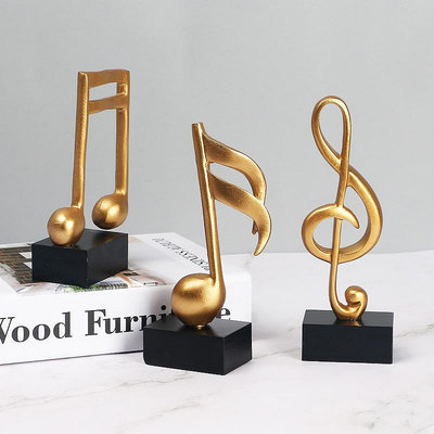 現貨創意擺件廠貨直銷金色音樂音符樹脂工藝品五線譜音符模型鋼琴房音樂展廳