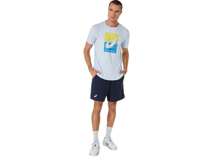 【曼森體育】ASICS 亞瑟士 短袖上衣 男款 網球 上衣 訓練上衣 藍黃款