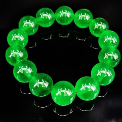 珠寶玻璃種翠玉翡翠滿綠帝王綠辣綠冰潤起膠陽綠手鏈手串男款手珠