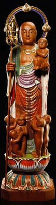 （純賞件）早期黃檜描金彩繪木雕子安地藏王菩薩，79.4 x 22.5 x 22.5公分，重6.5公斤。