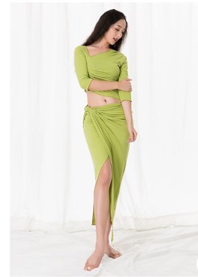 肚皮舞 舞裙 套裝 練習裙（自帶連體安全褲）東方舞性感服裝 蘋果綠