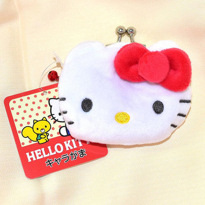 Hello Kitty 珠扣 口金 零錢包 棉質 Sanrio日本正版