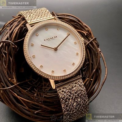 COACH手錶,編號CH00147,26mm金色圓形精鋼錶殼,貝母中二針顯示, 貝母錶面,金色米蘭錶帶款