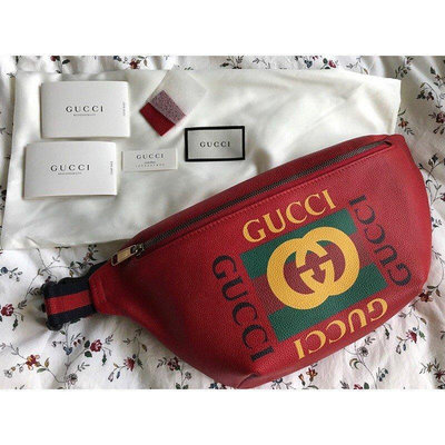 GUCCI Logo 皮革 肩背包 斜背包 腰包 紅色 楊冪 蔡依林 夏黃廉盈