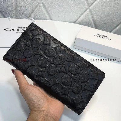 【三森奢品】熱款COACH 75026 美國正品代購新款男士壓紋牛皮翻蓋西裝夾 手拿長夾 簡約時尚