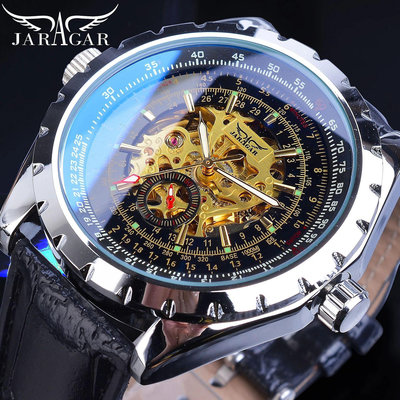 現貨男士手錶腕錶jaragar 歐美男士商務休閑藍玻璃鏤空大錶盤全自動機械手錶