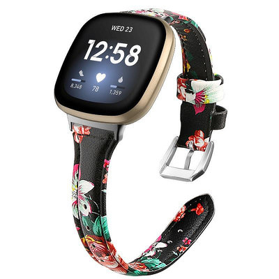 手錶帶Fitbit Versa3錶帶 智能手錶 頭層牛皮縮身款 真皮錶帶