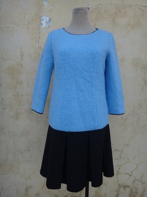 jacob00765100 ~ 正品 IRIS Girls 水藍色 異材質 七分袖粗尼洋裝 size: M
